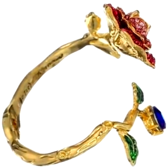 NWT Betsey Johnson Rose Hinged Bangle Bracelet, gold toned - Picture 12 of 17